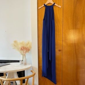 BCBGMaxAzria Blue Halter Neck Asymmetrical Dress